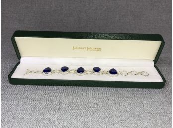 Very Pretty Sterling Silver / 925 And Sapphire Toggle Bracelet - Teardrop Shaped Stones - Brand New - Unworn