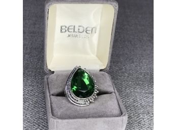 Very Unusual Modern Style Sterling Silver / 925 Cocktail Ring With Tsavorite - Very Pretty Ring - Brand New