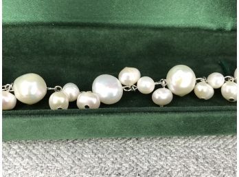 Fantastic Genuine Cultured Baroque Pearl Bracelet On 925 / Sterling Silver Bracelet - Very Pretty - Never Worn