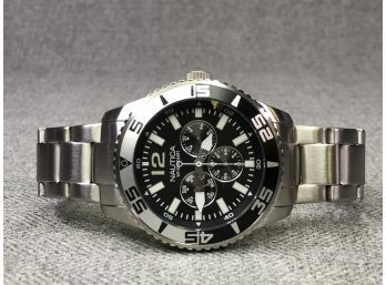 FANTASTIC Brand New $289 NAUTICA Mens Chronograph Watch - All Stainless Steel With Black Dial Watch - WOW !