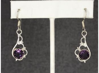 Wonderful Brand New 925 / Sterling Silver Earring With Round Faceted / Polished Amethyst - Very Pretty !