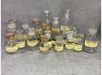 Lot Of Over 20 Antique Apothecary / Drug Bottles - Great Labels From All Over USA - Great Decorative Lot !