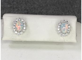 Fantastic 925 / Sterling Silver Oval Earrings Encircled With Sparkling White Zircons - What Beautiful Earrings