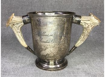 Incredible Antique (1906) Sterling Silver Loving Cup Trophy With Antlers (15 OZT) - UNION COLLEGE - Warner Cup