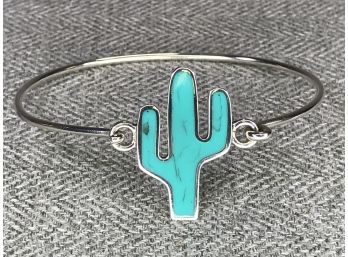 Vintage Sterling Silver / 925 Bracelet With Fabulous Turquoise Cactus - Made In Mexico - Very Nice Piece