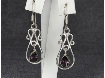 Lovely Brand New Sterling Silver / 925 Earrings With Faceted Teardrop Amethyst - Very Pretty - BRAND NEW !