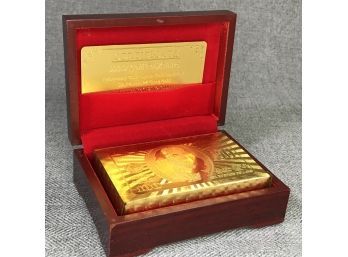 Incredible Brand New Set Of 24K / 999.9 Gold Playing Cards Fitted Mahogany Box - Amazing Gift Idea - WOW !