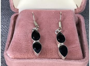 Lovely 925 / Sterling Silver With Faceted Black Onyx Drop Earrings - Very Nice - Brand New - Never Worn