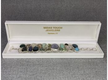 Beautiful Sterling Silver Multi Gemstone Bracelet - Peridot - Biwa Pearl - Labradorite - Druzy - Jasper & More