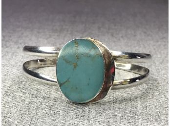 Very Nice Vintage 925 / Sterling Silver & Turquoise Cuff Bracelet - Turquoise Has Gold Streaks - Interesting