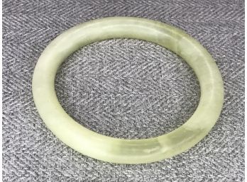 Very Pretty Vintage Hand Carved Jade Bangle Bracelet - Pale Mottled Green / White - Soft Matte Finish