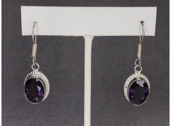 Fabulous Brand New 925 / Sterling Silver Earrings With Large Faceted Amethyst - Very Expensive Looking !