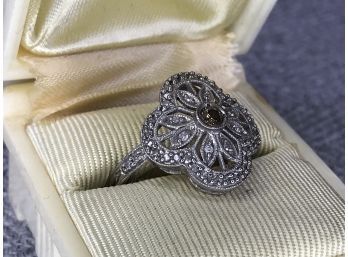 Lovely Vintage Style Sterling Silver / 925 Ring With White Topaz And Amethyst - Very Pretty And Delicate