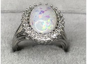 Fabulous Sterling Silver / 925 With Opal And Sparkling White Zircons - BEAUTIFUL Ring - Brand New Unused