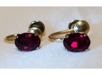 Pair Of Beautiful 12Kt Gold Filled Earrings With Red Stones