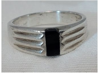 Incredible Sterling Silver Size 7.5 Black Onyx Ring ~ 4.85 Grams