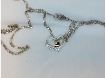 Sterling Silver 26' Necklace With A Beautiful Double Heart Pendant ~ 8.91 Grams Total Weight