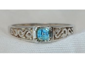 Gorgeous Sterling Silver Size 10 Sparkling Tested Aquamarine Ring ~ 2.52 Grams