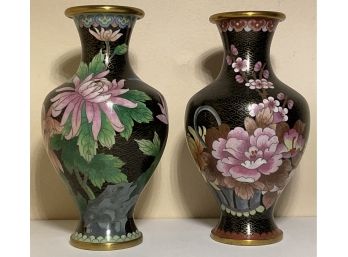 Floral Design Cloisonne, Enamel Vases
