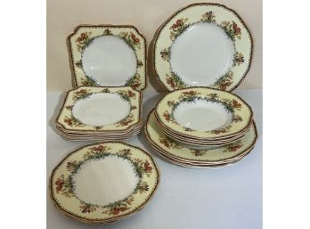 Antique Crown Ducal Ware Embossed China & Square Plates.