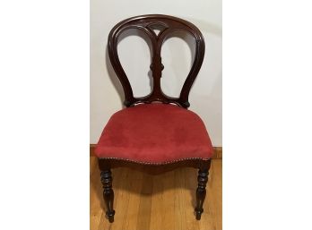 Antique Mahogany Carved Red Velvet Suede Chair