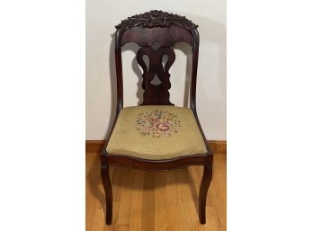 Antique, Vintage Mahogany Carved Needlepoint Chair