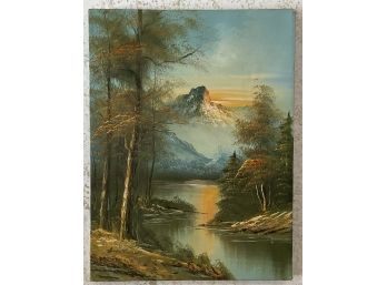 Oil On Canvas, Mountains, Trees & River, Signed