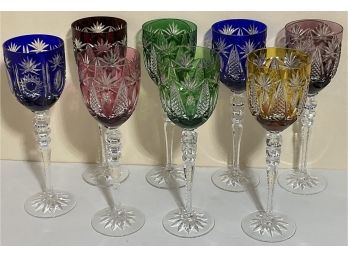 Bohemian Cut, Stunning Assorted Colors, Crystal Stemmed Glasses, 8