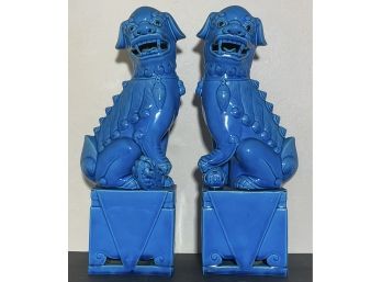 Vintage PR. Vibrant Unusual Blue Foo Dogs.