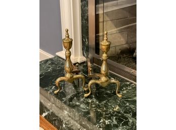 Pair Of Heavy Duty Brass Andirons