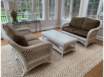 Three Piece Wicker Patio Set With New Cushions