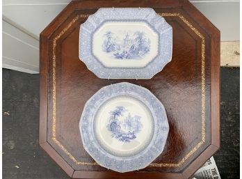 Two Antique Pearlware Blue Transferware Plates, 1840-1860