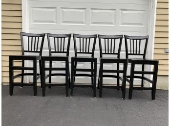 Five Black Painted Wood Barstools