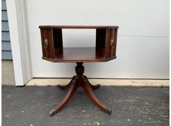 Two Tiered Vintage Table With Tooled Leather Top