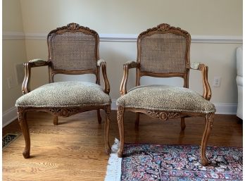 Pair Of Louis XV Style Caned Back Arm Chairs
