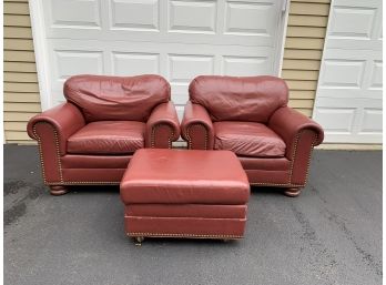 Handcock & Moore Leather Club Chairs With Ottoman