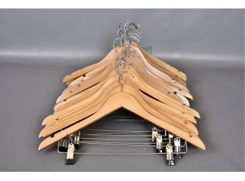 Collection Of 22 Bamboo Combo Hangers With Adjustable Clips And Chrome Swivel Hooks