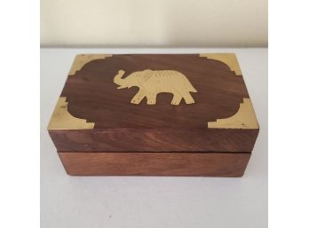 Indian Taj Mahal Wooden Box With Decorative Metal Elephant And Corner Accents