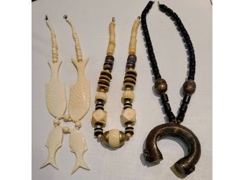 Trio Of Vintage Necklaces, Bone? And Metal?