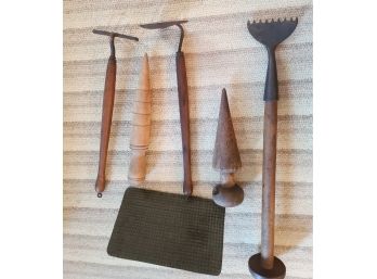 (5) Vintage Garden Tools And Door Mat