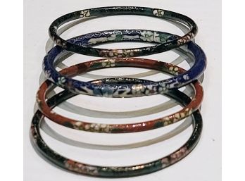 Four Cloisonn Bangle Bracelets In Various Colors