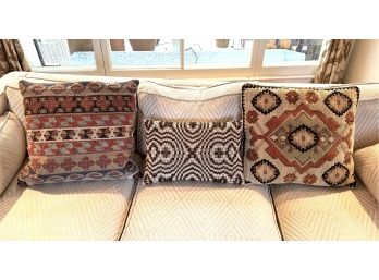 (3) Tribal Style Throw Pillows One Is Turkish Kilim