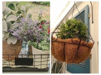 Metal Basket With Three Plants Paired With Hanging Plant
