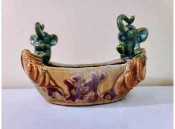Adorable Vintage Ceramic Bowl With Elephants