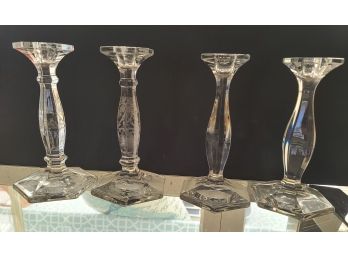 Two Pairs Of Crystal Candle Holders