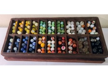 Vintage Numbered Printers Drawer With (164) Colorful Marbles