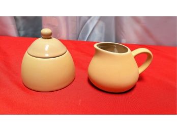 Ceramic Pottery Lidded Sugar Bowl & Pitcher Set