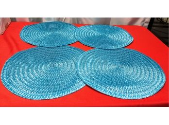 Set Of 4 Turquoise  Straw Woven Round Placemats