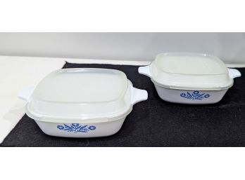 Set Of 2 Cornflower Corning Ware Pans With Lids (4 Pieces In Total)