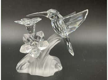 Swarovski Crystal Art- Signed Hummingbird On A Flower.